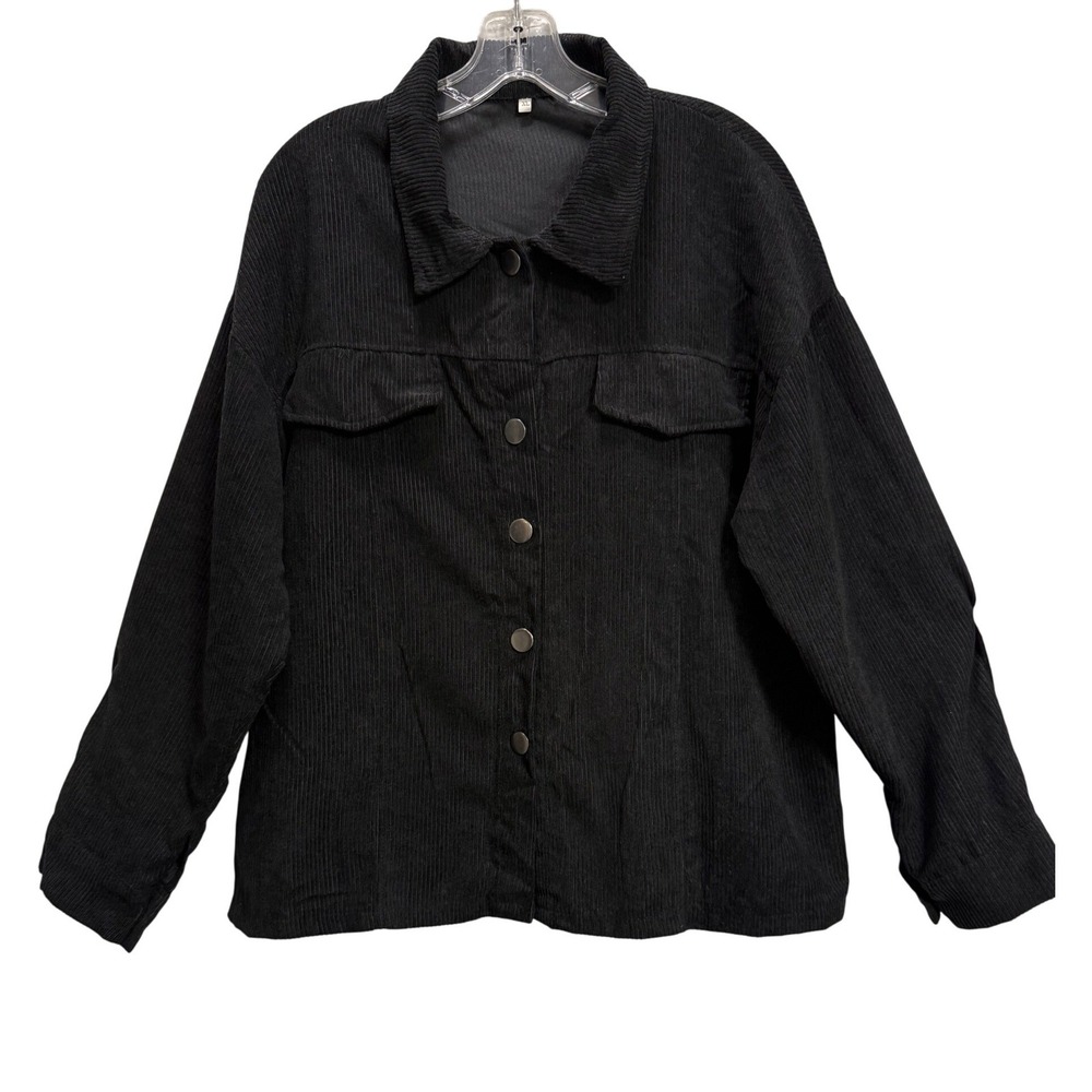 Corduroy Shacket Black Excellent Ribbed Button Front Fall Transition Neutral XL